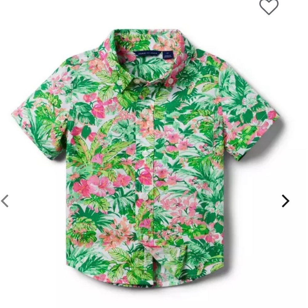 Janie and Jack Tropical Green and Pink Kids Shirt 12-18 months